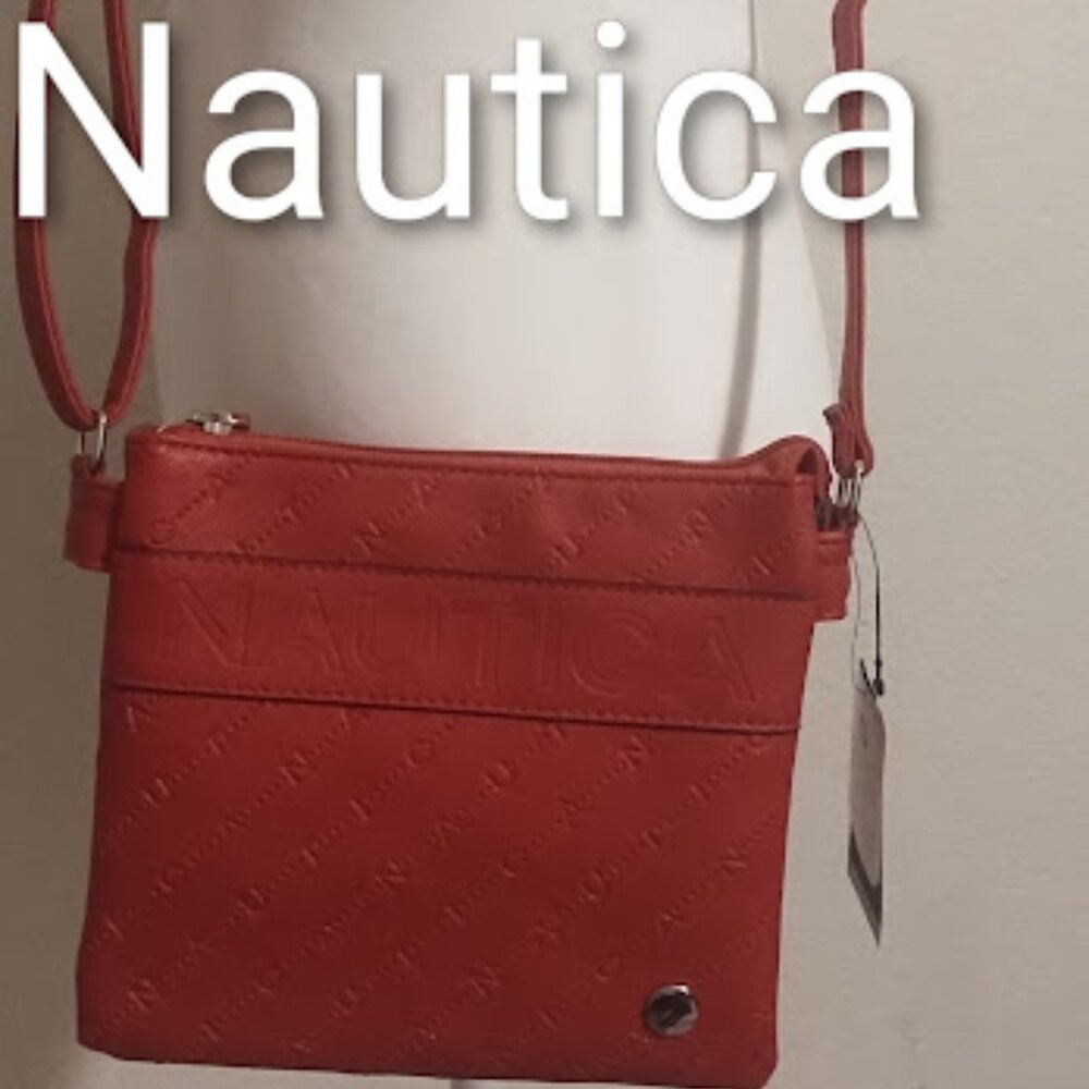 NWT New Nautica Crossbody Bag Red Blue 3 Pocket Purse Recycled Plastic Fabric